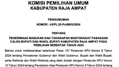 KPU Raja Ampat Buka Tanggapan Masyarakat Terhadap Calon Cakada, Simak Alurnya!