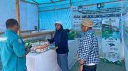 KET: Kepala Dinas Perikanan Raja Ampat, Dr. Joseph Mirino (kiri) melihat produk olahan perikanan dari UMKM yang mengikut pameran di Festival Gemarikan Raja Ampat/Petrus R