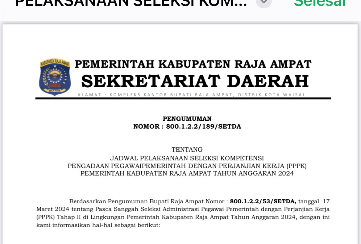 Pengumuman seleksi tenaga P3K Raja Ampat