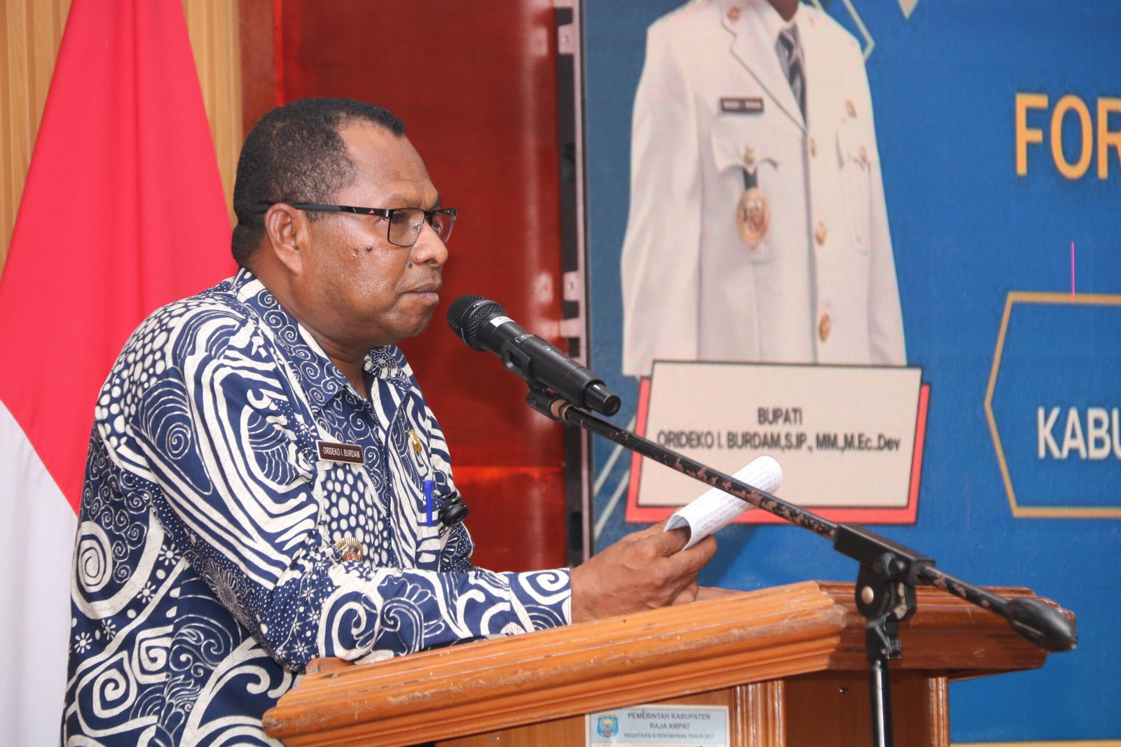 Bupati Orideko I Burdam, S.IP, MM, M.Ec.Dev/Dok. RajaAmpatNews.com